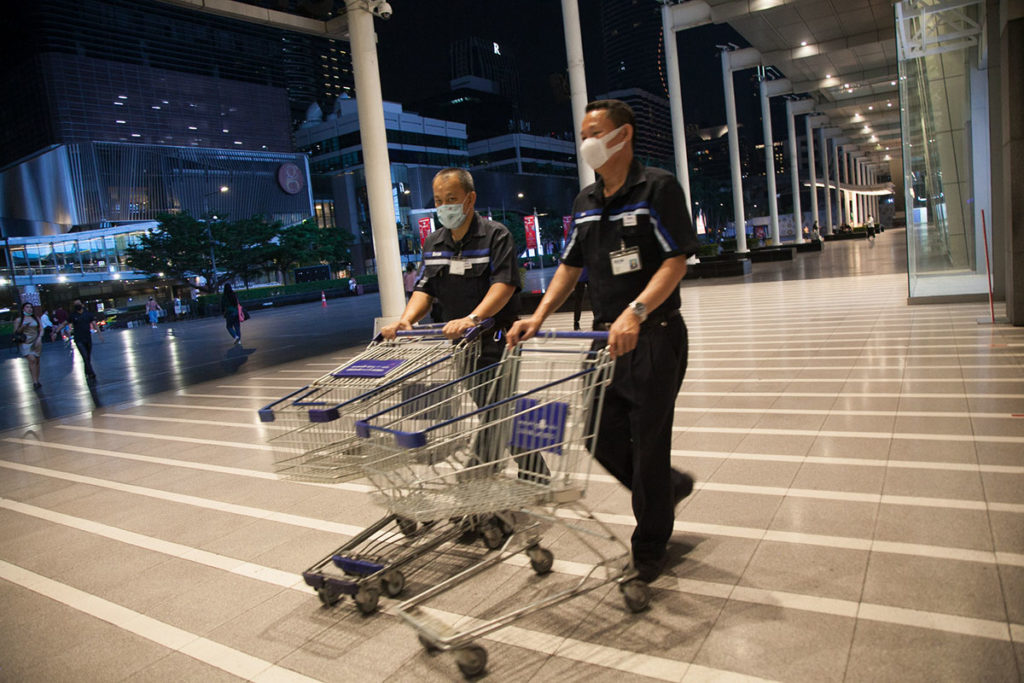 Hygiene measures at Bangkok malls and mass transit systems for coronavirus prevention