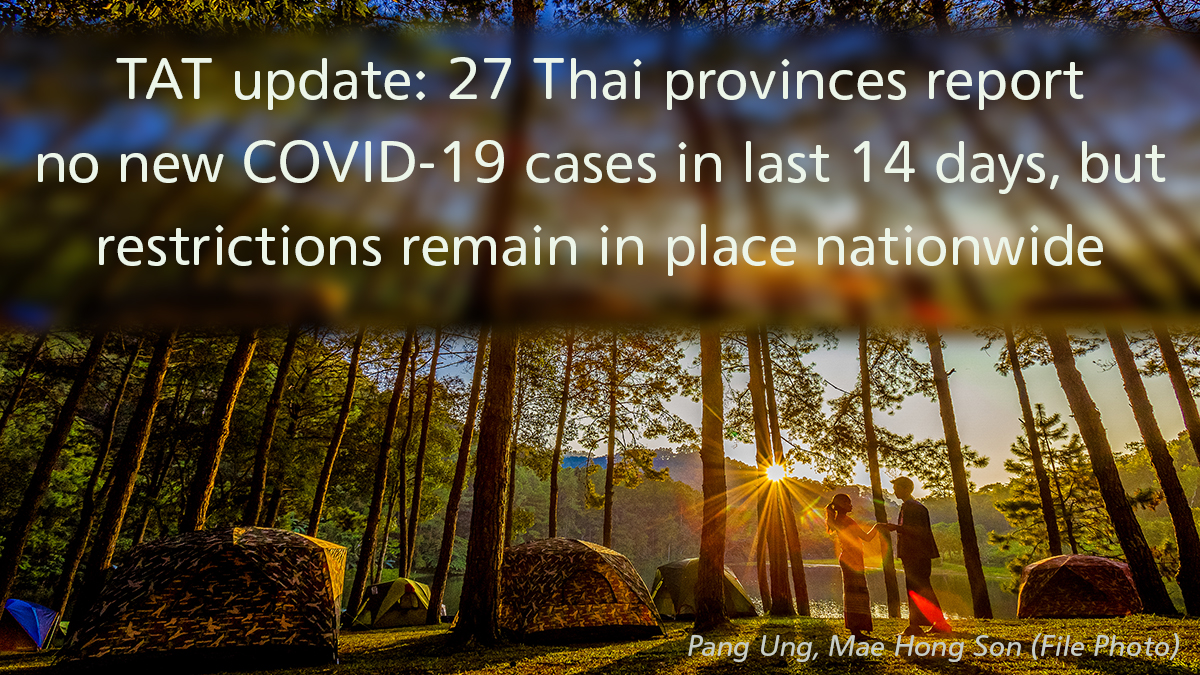 TAT update: 27 Thai provinces report no new COVID-19 cases in last 14 days, but restrictions remain in place nationwide