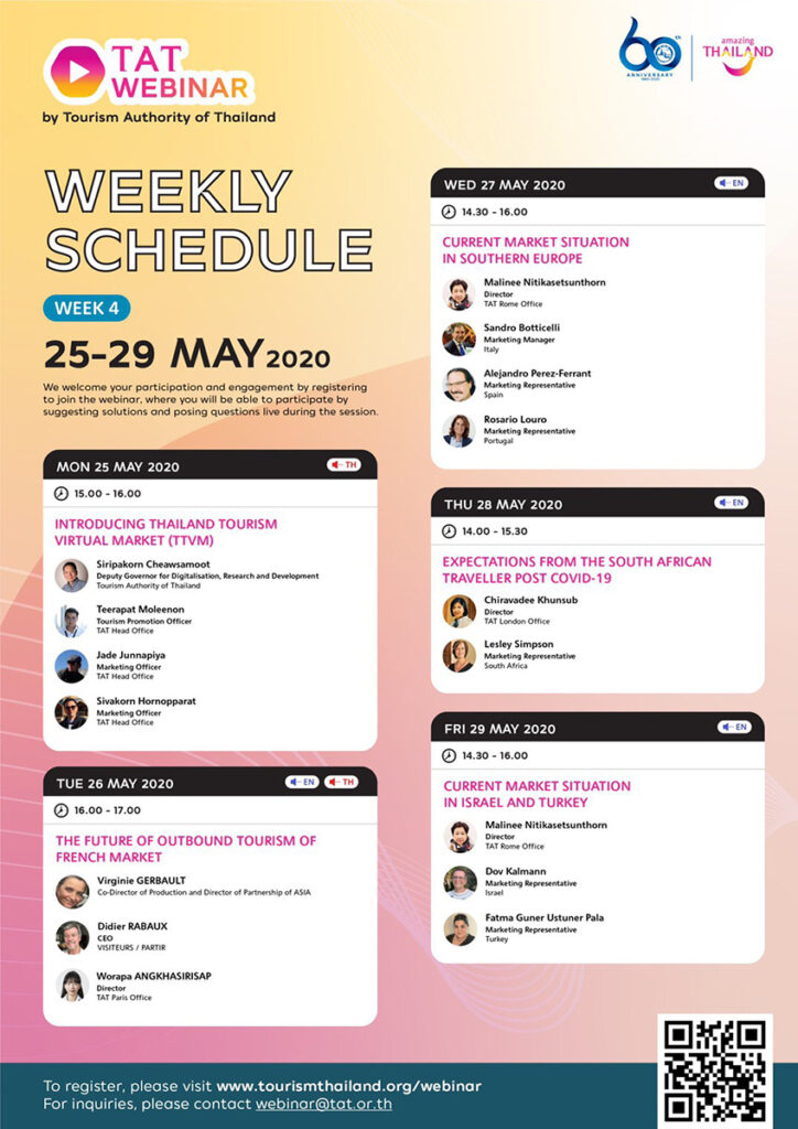 What’s on TAT Webinar’s fourth weekly schedule, during 25-29 May 2020