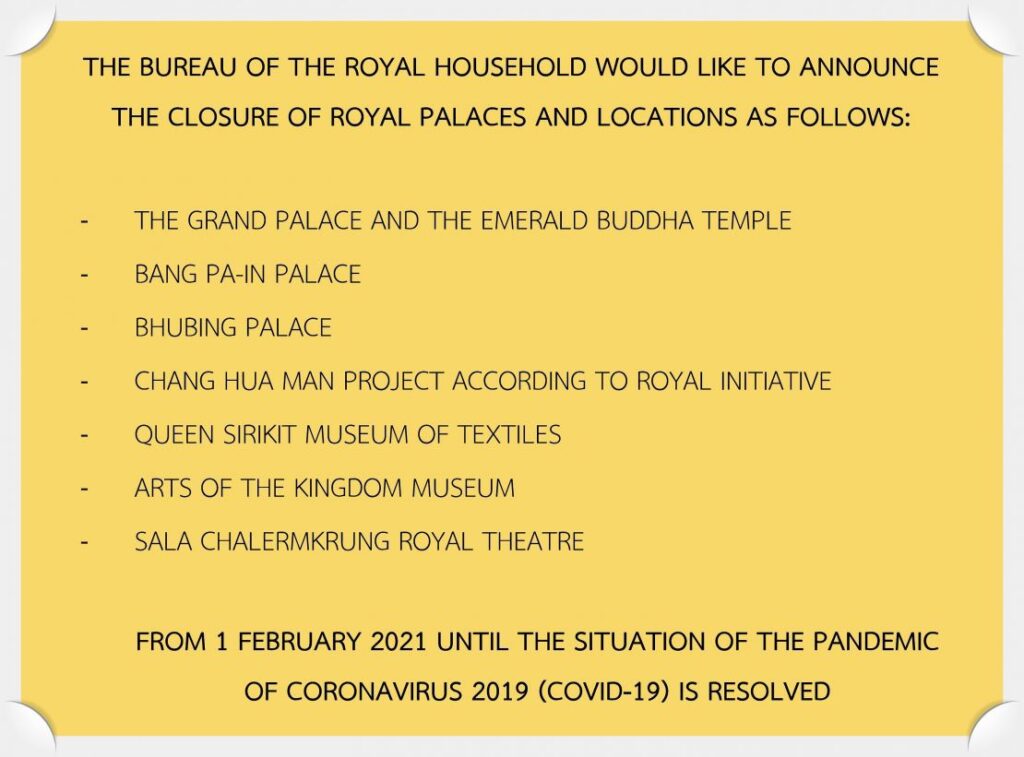 Royal Palaces temporarily close from 1 February 2021 until further notice