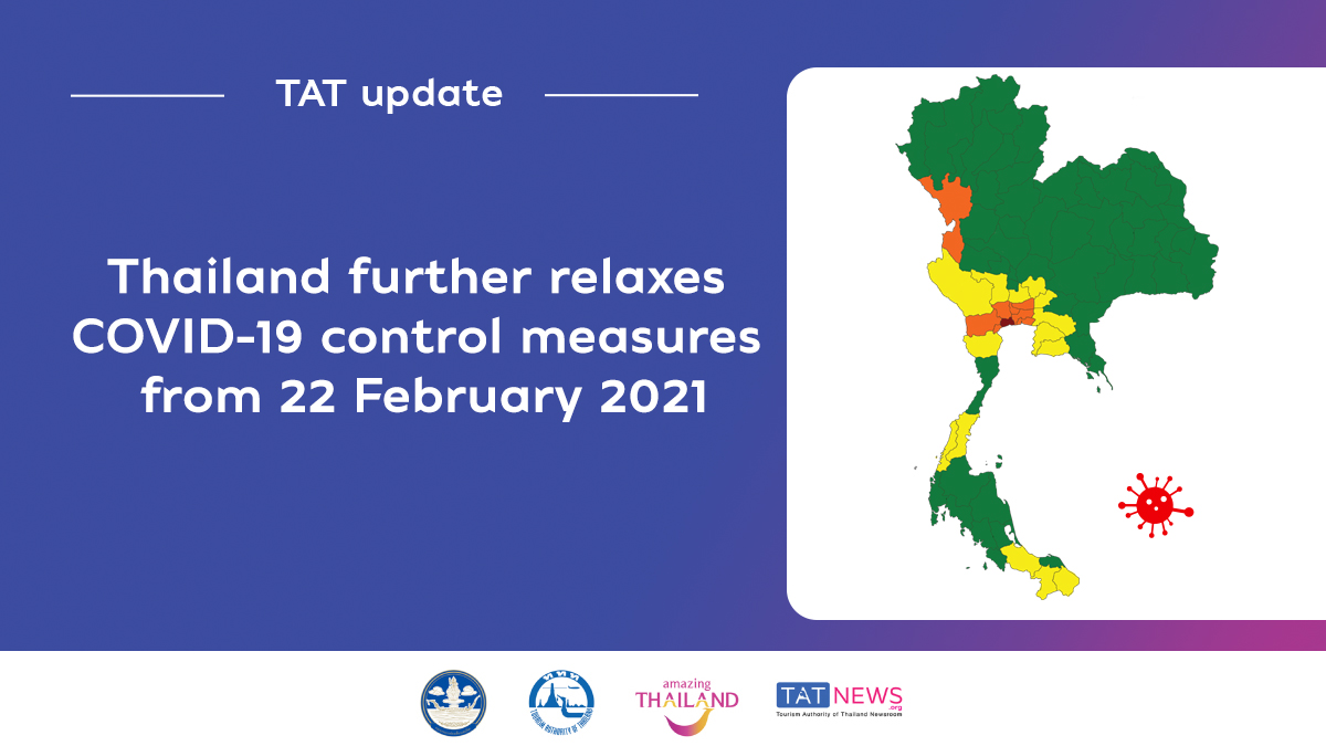 Thailand further relaxes COVID-19 control measures from 22 February 2021