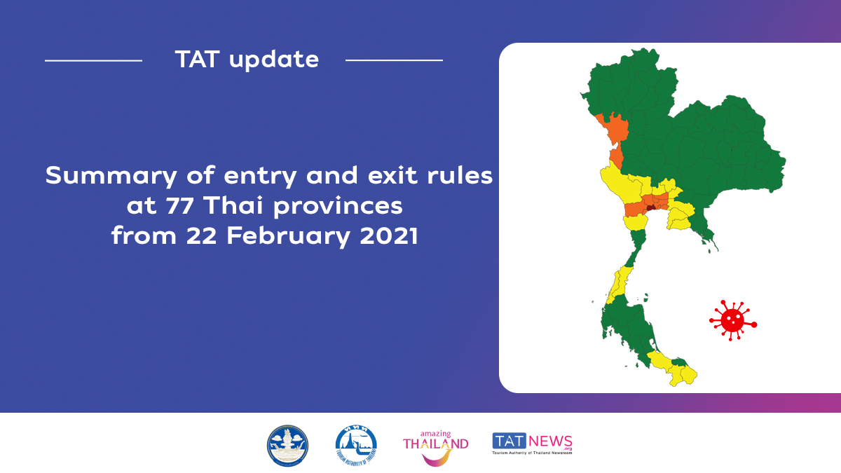 Provincial entry and exit rules as Thailand further eases COVID-19 control measures from 22 February 2021