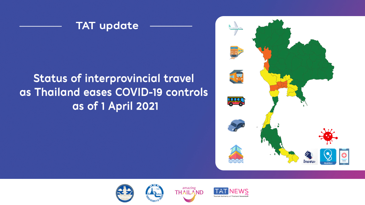 Updated status of interprovincial travel in Thailand as of 1 April 2021